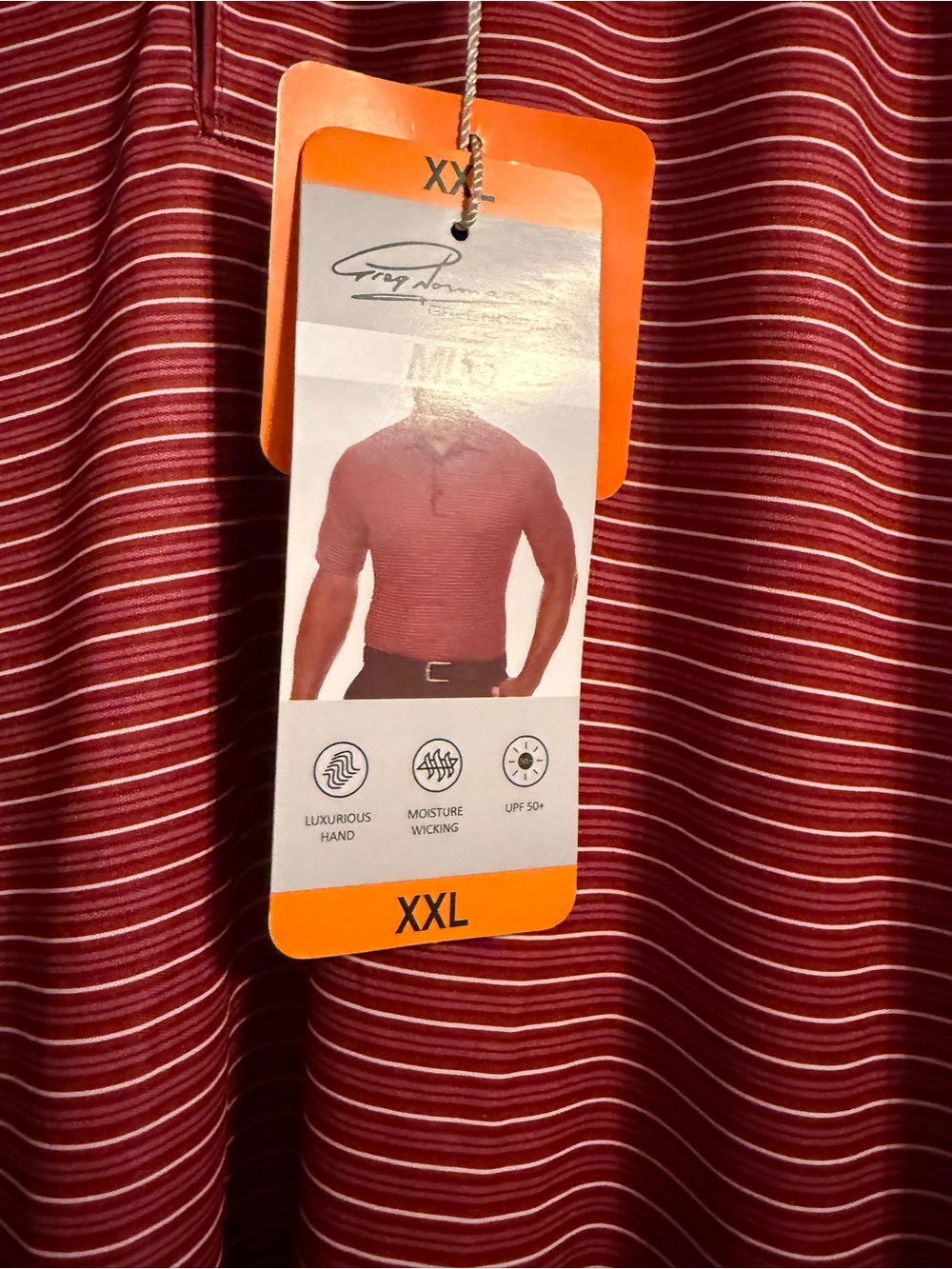 Greg Norman Collection Men's Burgundy and White Thin-Strip Polo - Picture 2 of 2